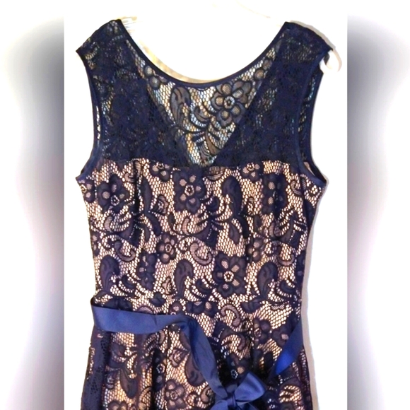JADE WOMEN'S/MISSES SIZE LARGE DRESS DARK MIDNIGHT BLUE LACE TAN LINING NWOT - Picture 3 of 13
